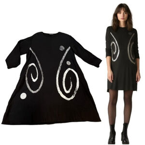 Vintage Vivian Shyu A-Line Midi Shift Dress Black White Abstract Print Size S/M